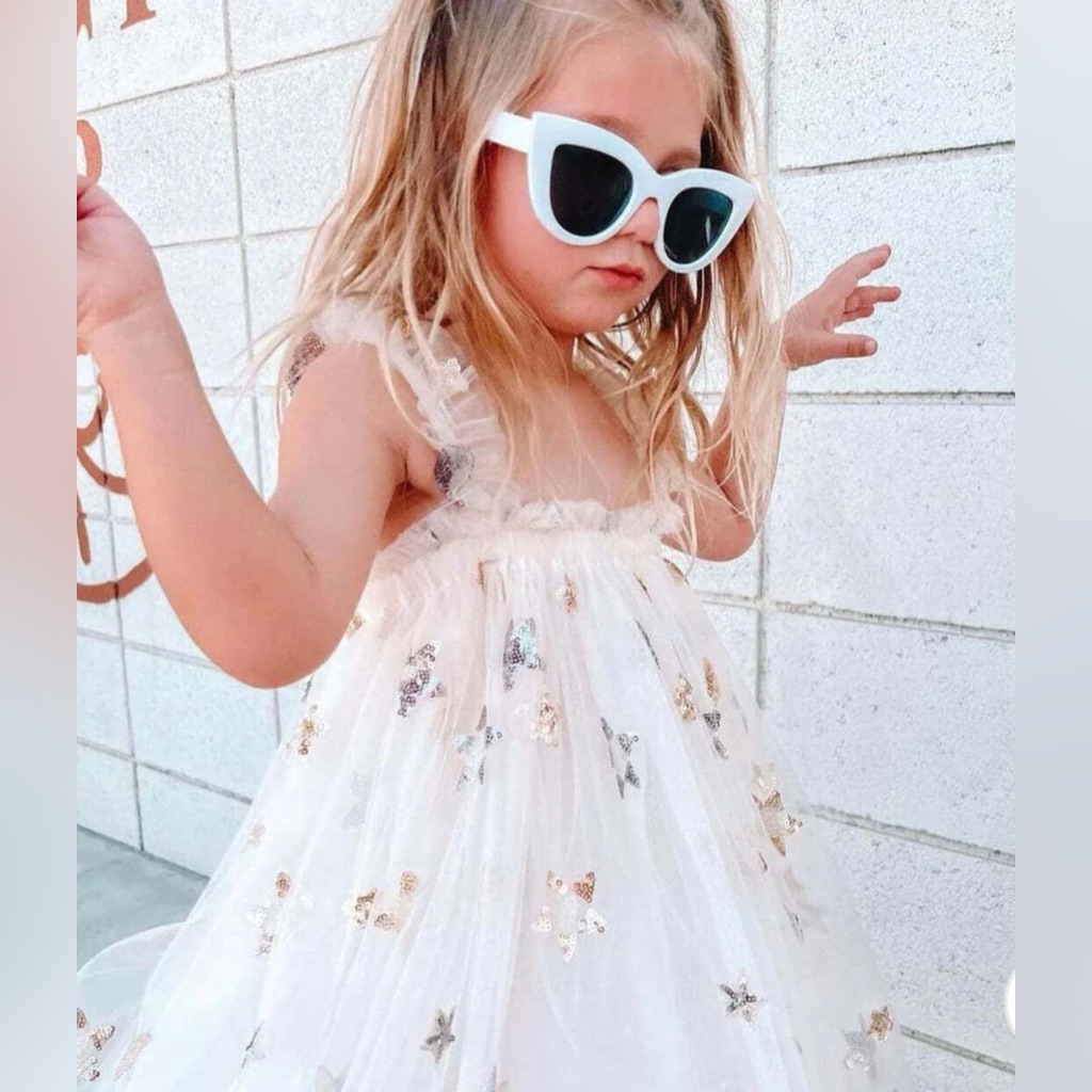 White Tulle Star-Embellished Kids Dress — image 4 of 4